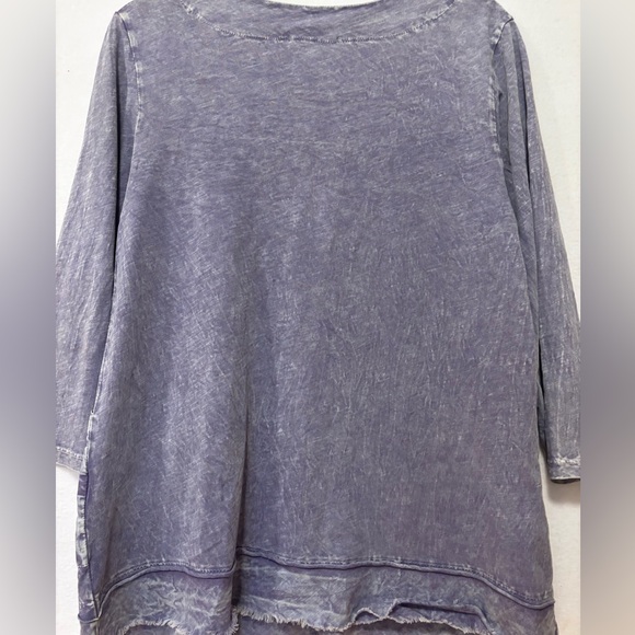 Jess & Jane Blue Gray Floral Art Top Small Cotton Raw Hem Pocket Boho USA - Picture 8 of 8